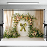 Lofaris Sage Green Bow Tie Floral Spring Photography Backdrop